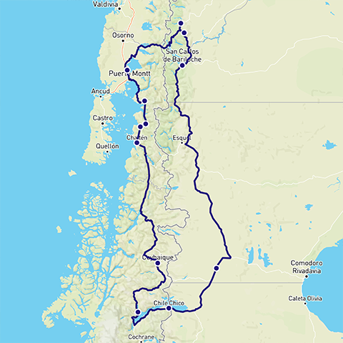 Routekaart fly-drive Patagonië