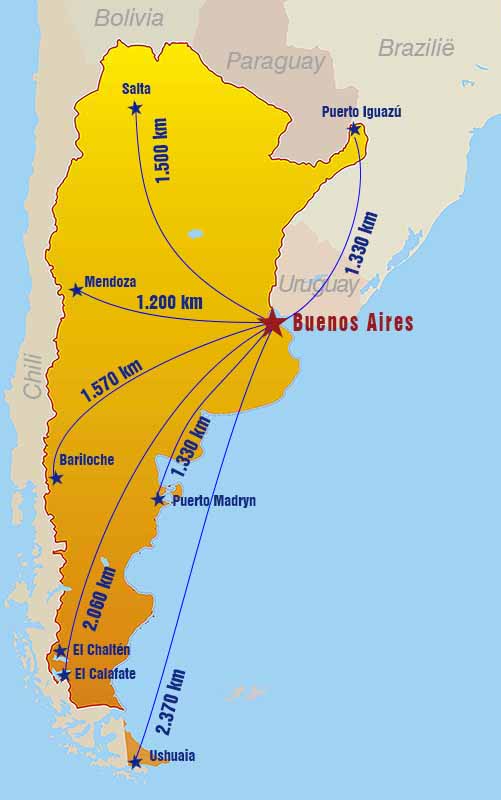 Kaart afstanden Argentinië